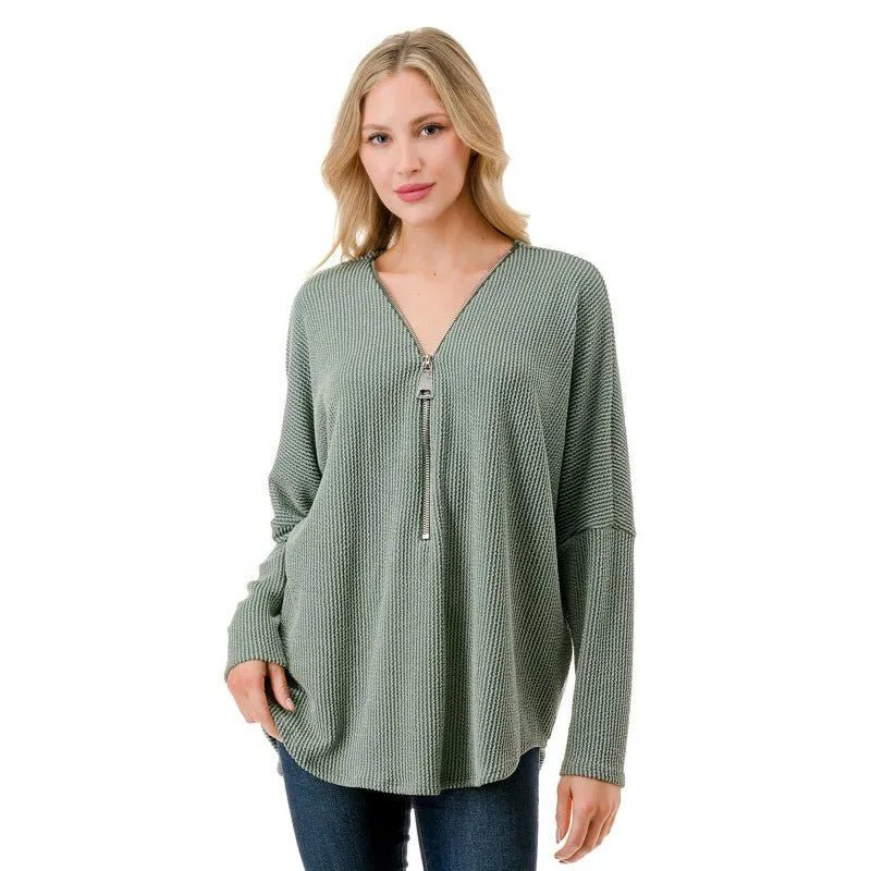 Ariella Dolman Sleeve Zipper Top - Heritage - Boutique.com