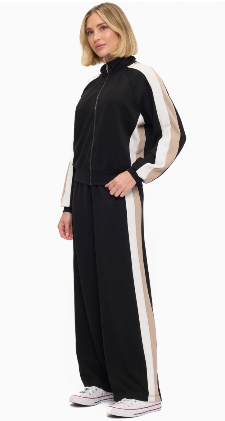 Ariella luxe lounge set with tonal track stripes - Heritage-Boutique.com