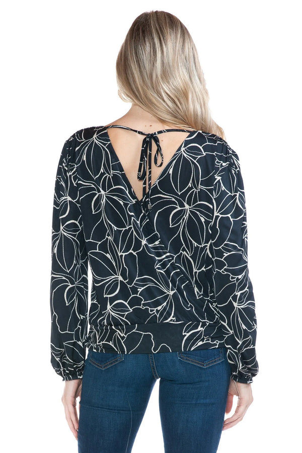 Ariella Print Surplice V-Neck Tie Back Blouse - Heritage-Boutique.com