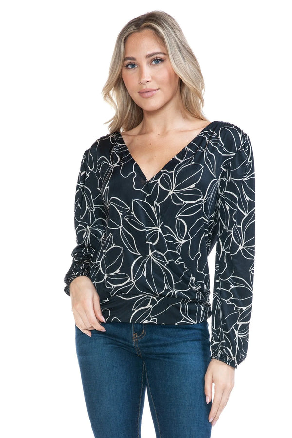 Ariella Print Surplice V-Neck Tie Back Blouse - Heritage-Boutique.com