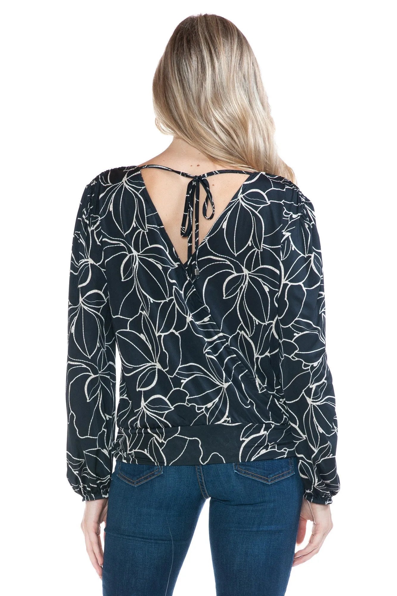Ariella Print V - Neck Surplice Tie Back Blouse - Heritage - Boutique.com
