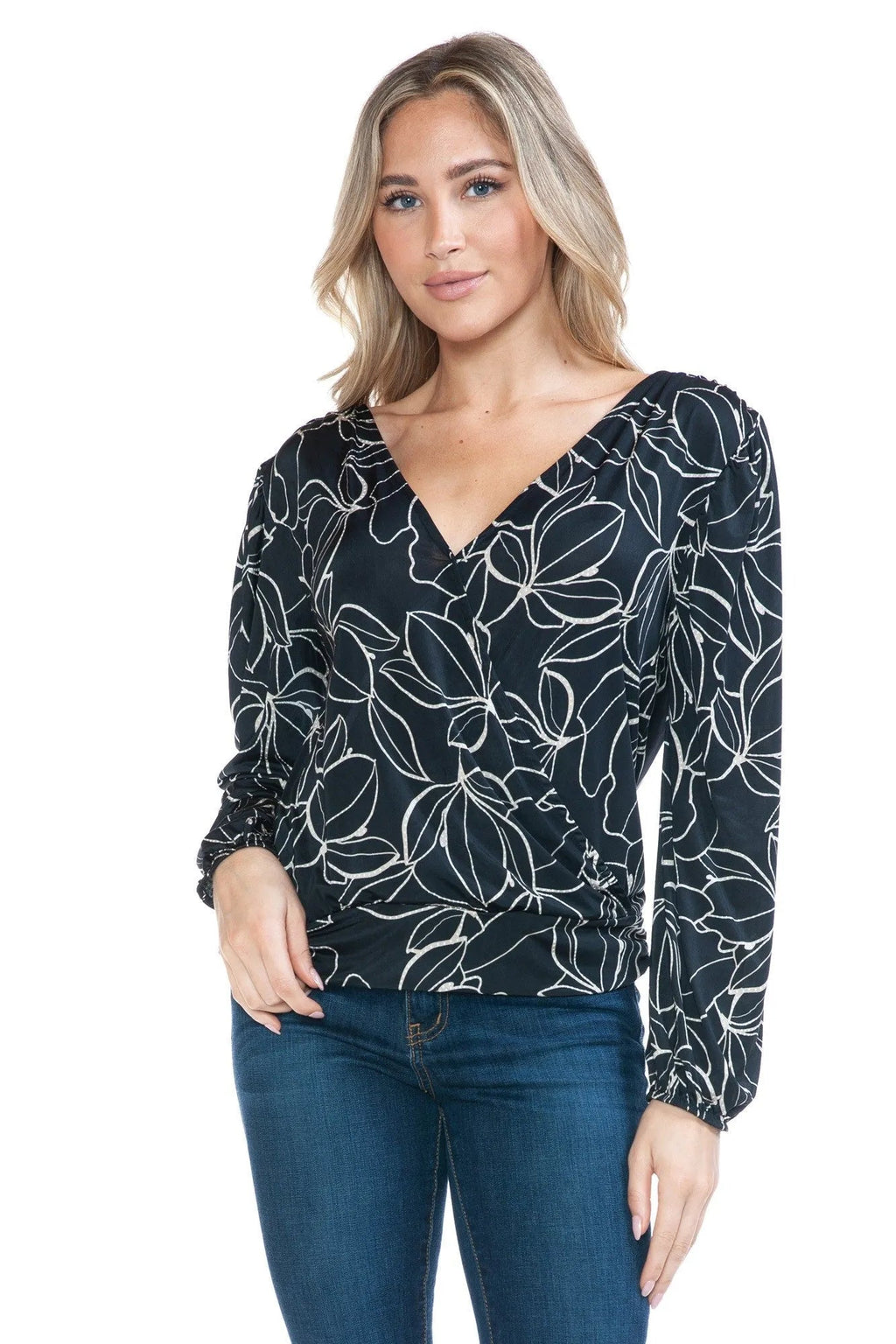 Ariella Print V - Neck Surplice Tie Back Blouse - Heritage - Boutique.com