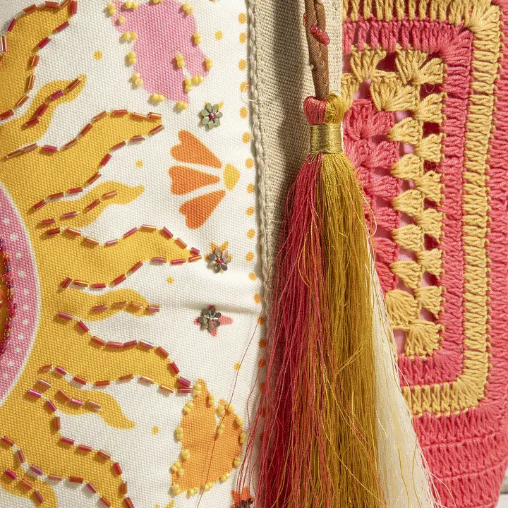 Sunburst Sequin Embroidered Crochet Tote Bag