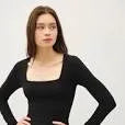 Basic Square Neck Long Sleeve Top Black - Heritage-Boutique.com