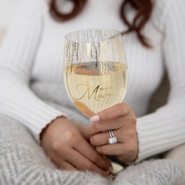 Beautiful Mom Gold Stem Wine Glass – Decorative Gift Boxed Wine Glass for Sister – Sentimental Gift - Heritage - Boutique.com