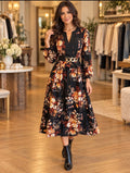 Black Floral V-Neck Dress - Heritage-Boutique.com