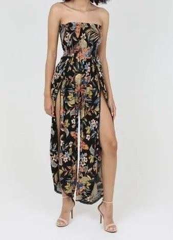 Black Smocked Floral Jumpsuit - Heritage - Boutique.com
