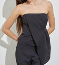 Black Strapless Asymmetrical Statement Top for Women – Modern Draped Tube Top – Trendy Going Out Boutique Top - Heritage - Boutique.com