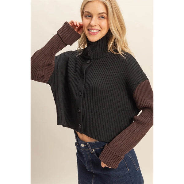 Contrasting Sleeves Sweater Cardigan