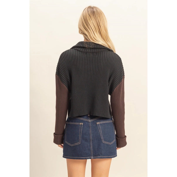 Contrasting Sleeves Sweater Cardigan