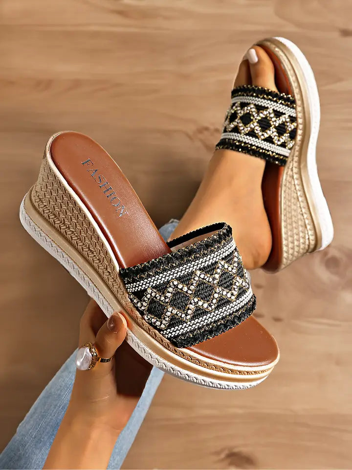 Boho Beaded Espadrille Wedge Sandals