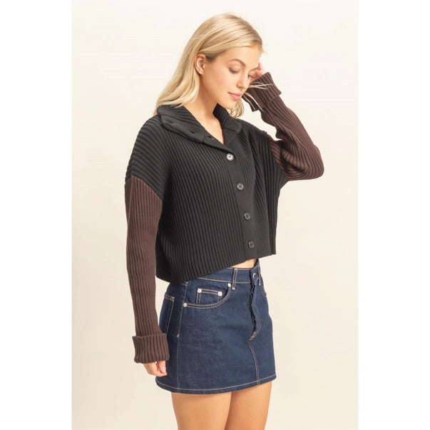 Contrasting Sleeves Sweater Cardigan