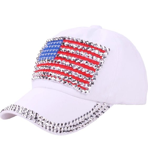 Bling Rhinestone American Flag Baseball Cap | Bling Patriotic USA Hat for Women - Heritage - Boutique.com