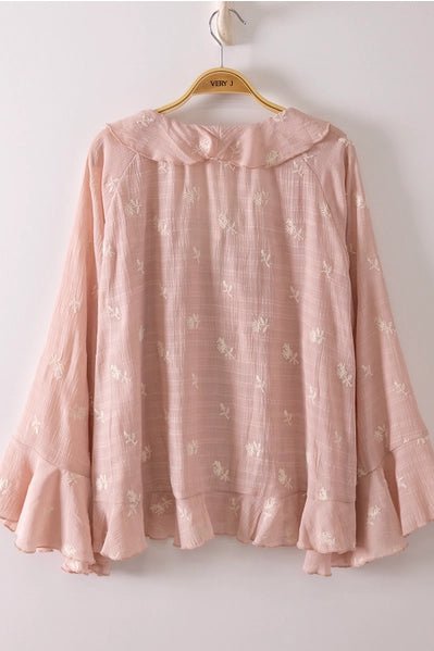 Blooming Grace Embroidered Ruffle Blouse - Heritage-Boutique.com