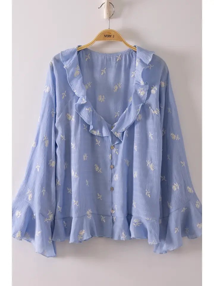 Blooming Grace Embroidered Ruffle Blouse - Heritage-Boutique.com