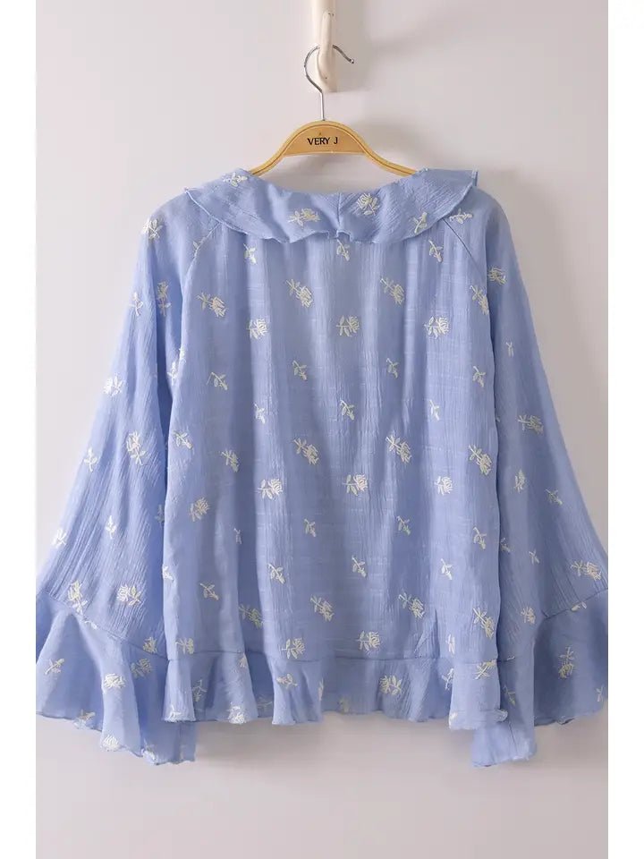 Blooming Grace Embroidered Ruffle Blouse - Heritage-Boutique.com