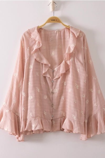 Blooming Grace Embroidered Ruffle Blouse - Heritage-Boutique.com