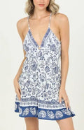 Blue and White Floral Spaghetti Strap Sundress - Heritage - Boutique.com