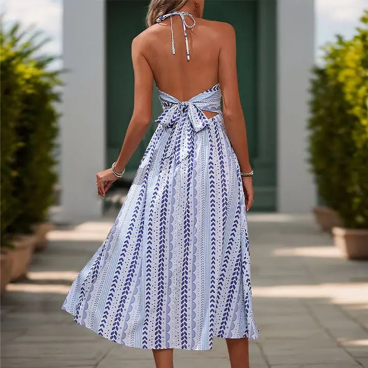 Blue and White Goddess Maxi Dress - Heritage - Boutique.com