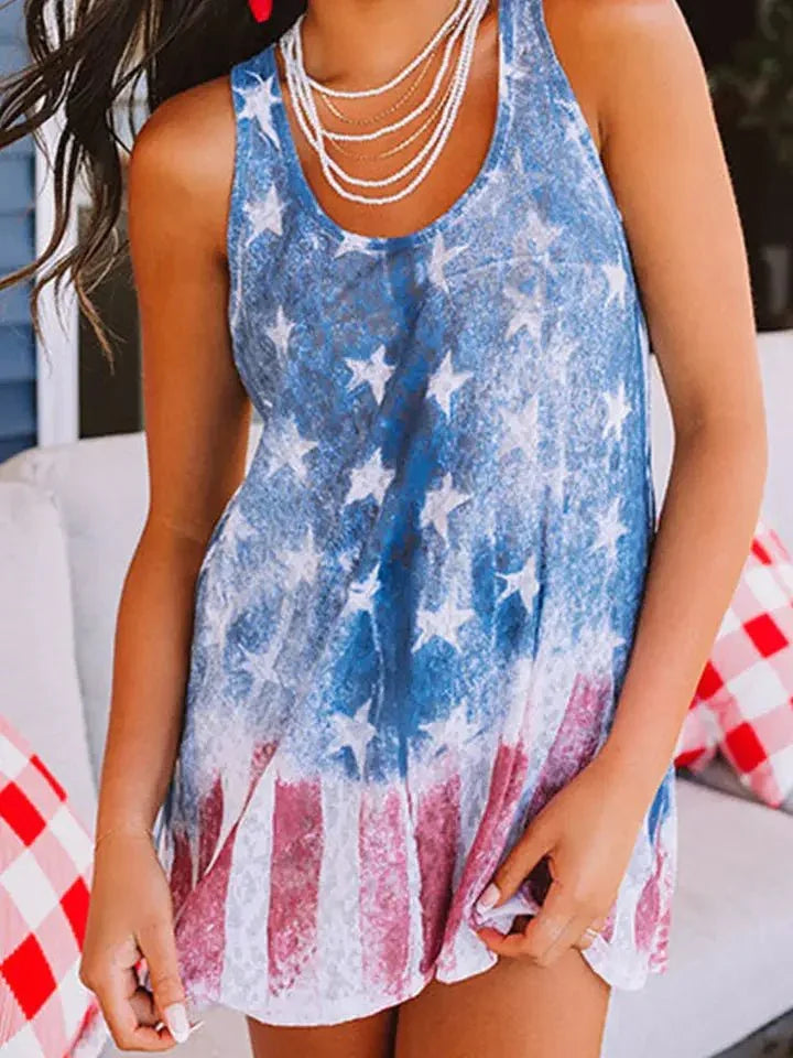 Blue Vintage Washed Flag Print Shift Tank Top - Heritage - Boutique.com