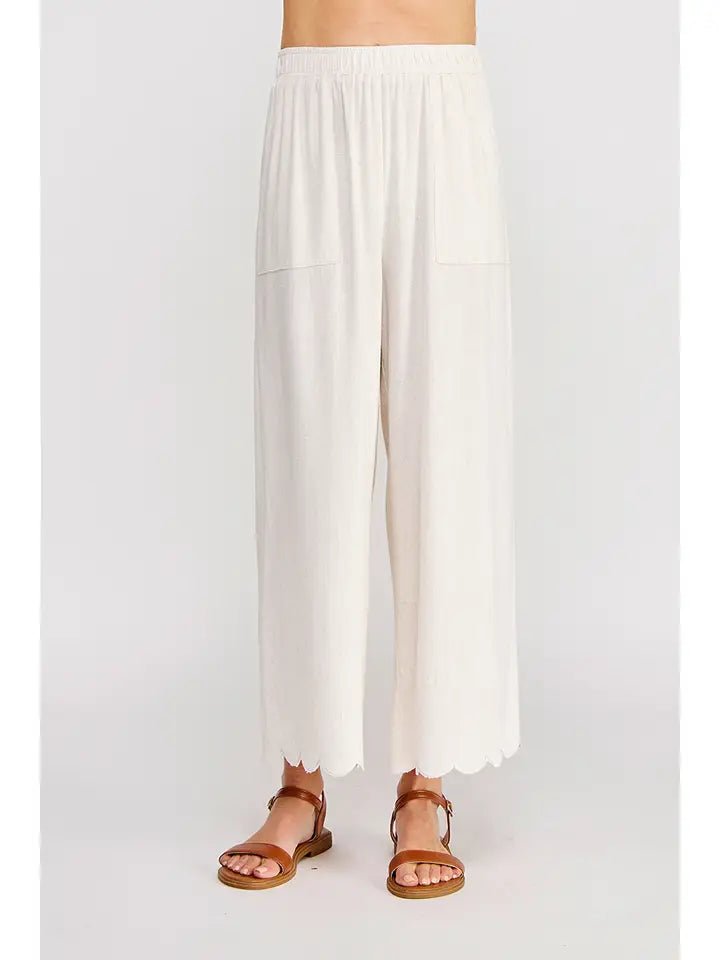 Blush Breeze Scallop Hem Linen Blend Wide Leg Pants - Heritage - Boutique.com