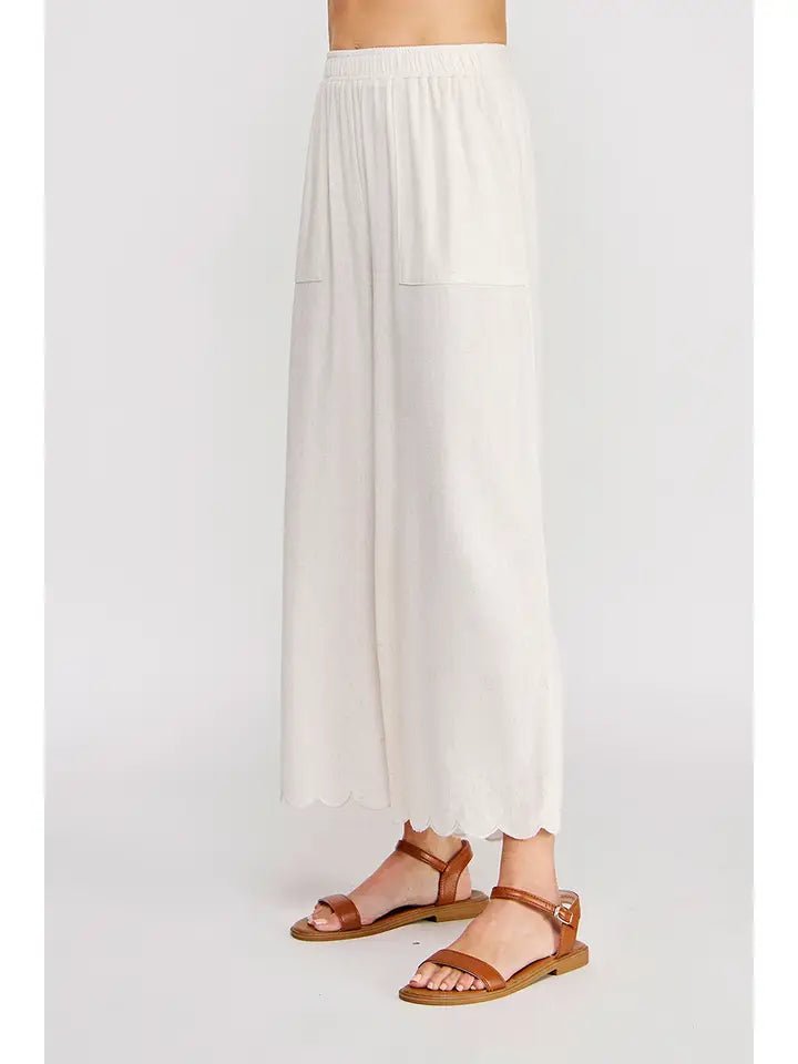 Blush Breeze Scallop Hem Linen Blend Wide Leg Pants - Heritage - Boutique.com