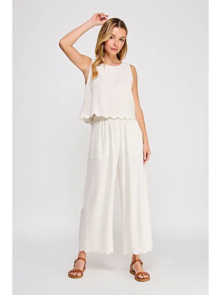 Blush Breeze Scallop Hem Linen Blend Wide Leg Pants - Heritage - Boutique.com