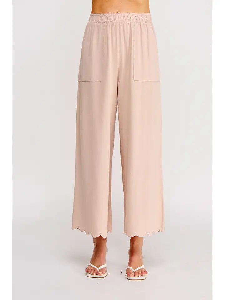 Blush Breeze Scallop Hem Linen Blend Wide Leg Pants - Heritage - Boutique.com