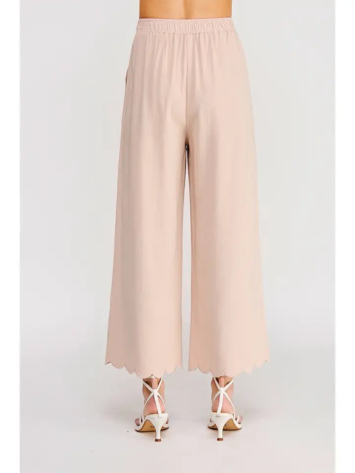 Blush Breeze Scallop Hem Linen Blend Wide Leg Pants - Heritage - Boutique.com