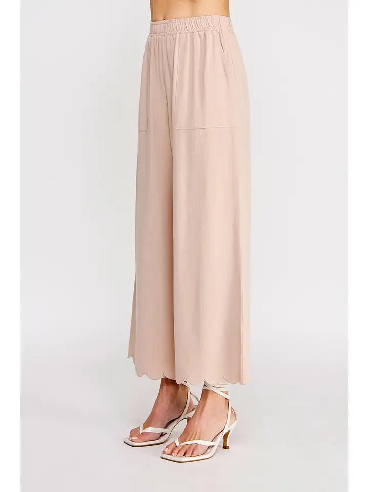 Blush Breeze Scallop Hem Linen Blend Wide Leg Pants - Heritage - Boutique.com