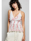 Blush Garden Embroidered Smocked Peplum Top – Feminine Sleeveless V - Neck Tank - Heritage - Boutique.com