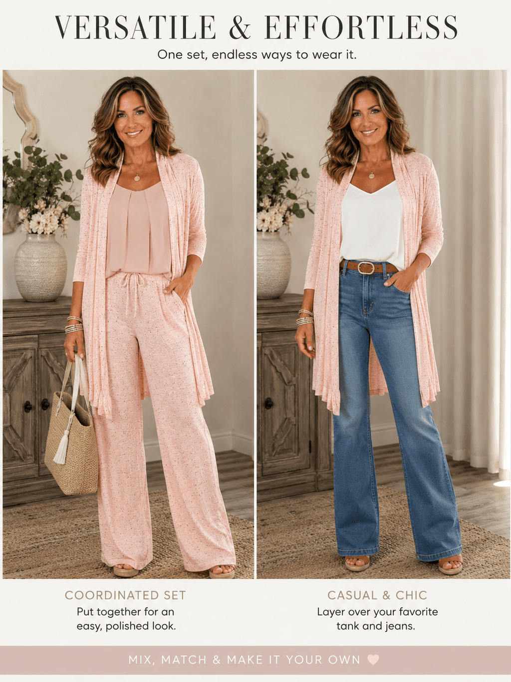 Blush Speckled Open Front Lightweight Cardigan – Women's Soft Layering Duster - Heritage-Boutique.com