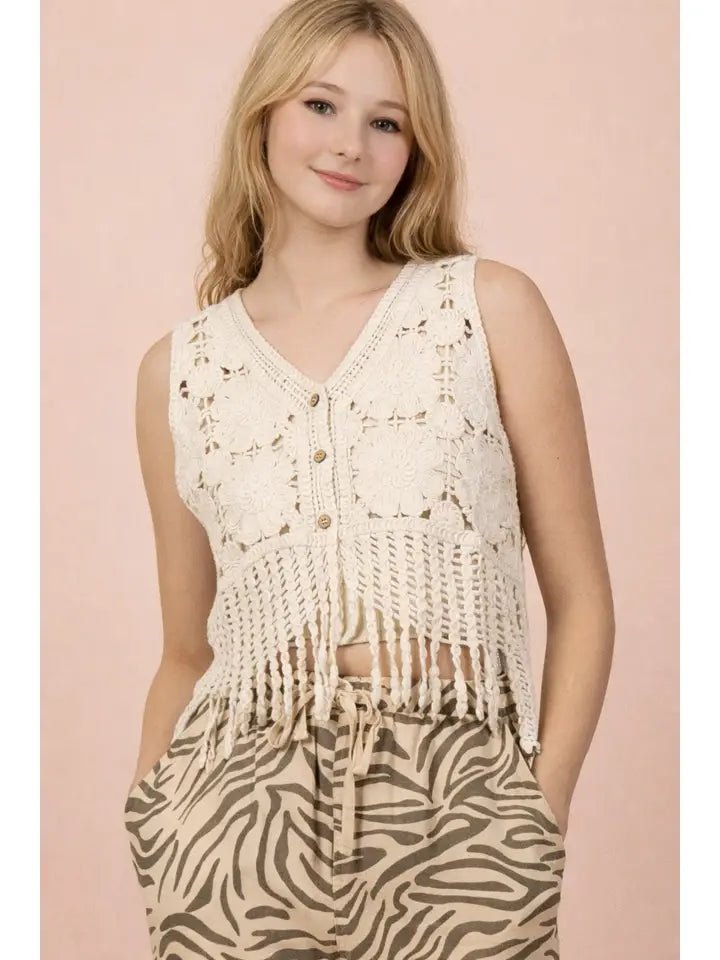 Boho Breeze Crochet Fringe Tank Top - Heritage - Boutique.com