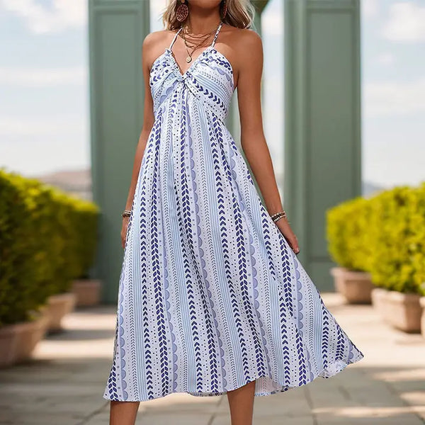 Blue and White Goddess Maxi Dress