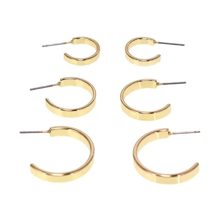 Bright Gold Plated Triple Hoop Earring Set, - Heritage - Boutique.com