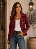 Cabernet Chic Faux Suede Moto Jacket - Heritage-Boutique.com