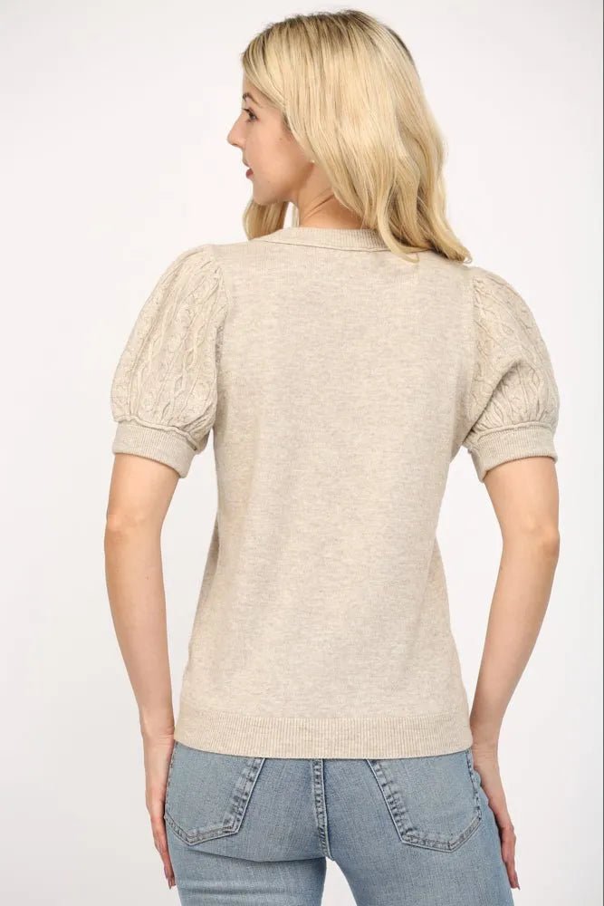 Cashmere Blend Puff Sleeve Shirt - Heritage - Boutique.com