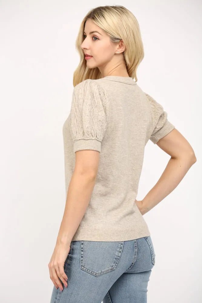 Cashmere Blend Puff Sleeve Shirt - Heritage - Boutique.com