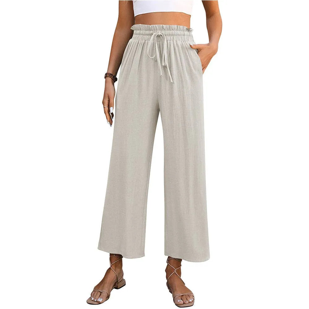 Casual Linen High Waisted Wide Leg Trousers - Heritage - Boutique.com