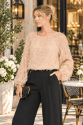 Champagne Dreams Textured Fringe Long Sleeve Blouse - Heritage-Boutique.com