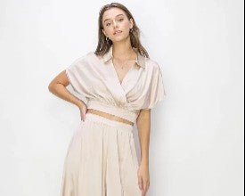 Champagne Satin wrap Crop Top - Heritage-Boutique.com