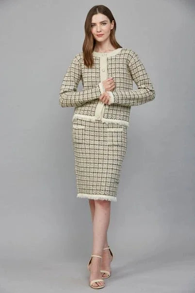 Check Pattern Tweed Knit Cardigan - Heritage - Boutique.com