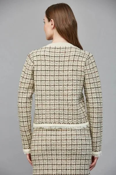 Check Pattern Tweed Knit Cardigan - Heritage - Boutique.com