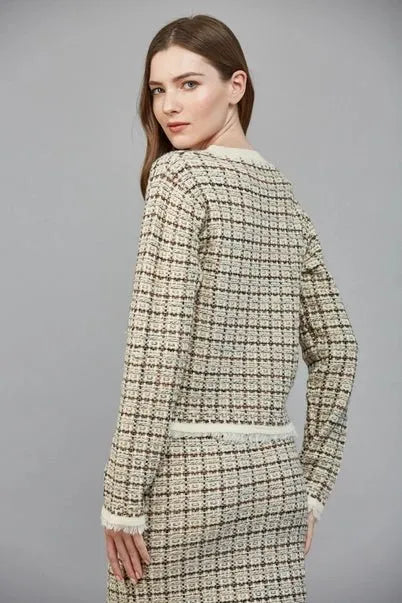 Check Pattern Tweed Knit Cardigan - Heritage - Boutique.com