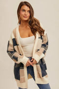 Checkered Motif Eyelash Cardigan - Heritage - Boutique.com