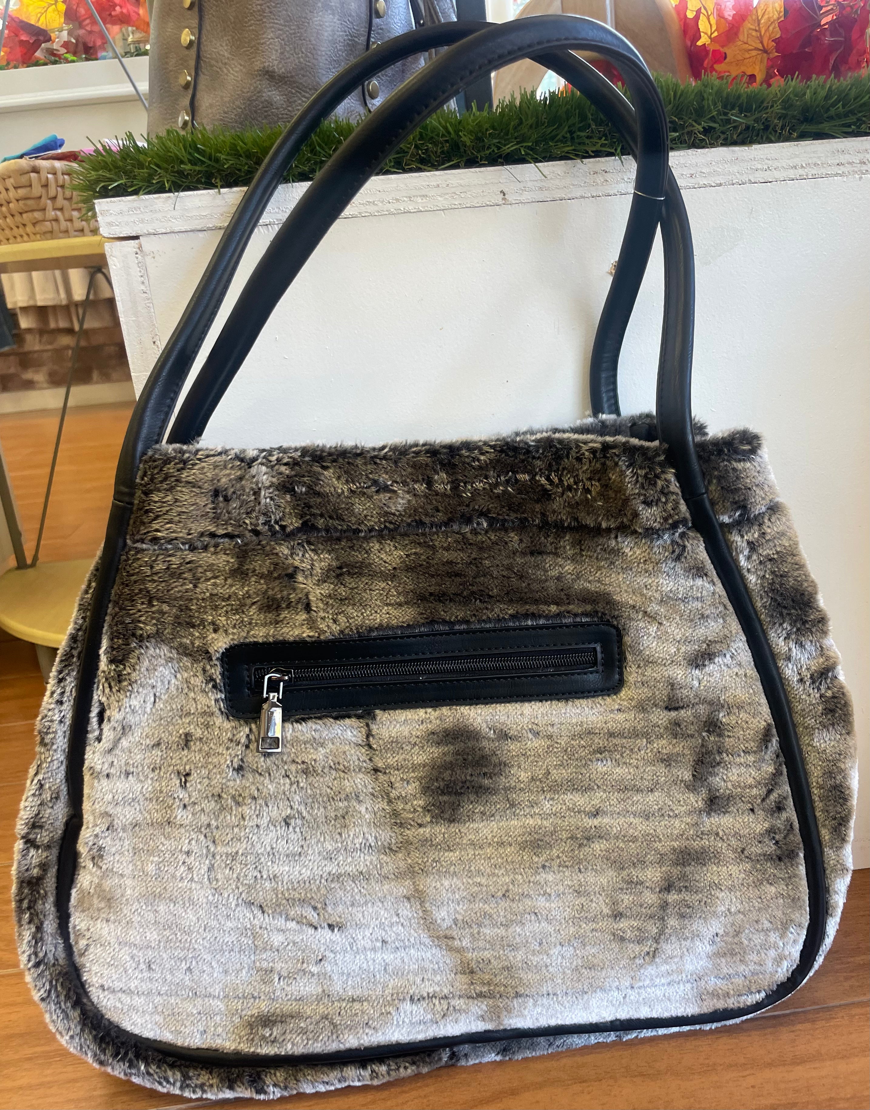 Chinese Laundry Grey Fuzzy Tote - Heritage-Boutique.com