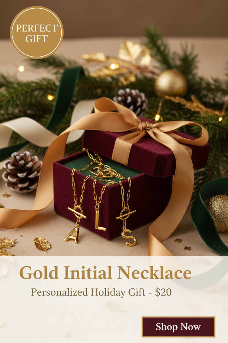 Christmas Gift Gold Initial Necklace Banner