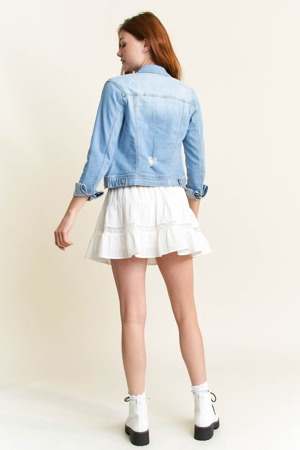Classic Distressed Light Denim Jacket - Summer Favorite - Heritage-Boutique.com
