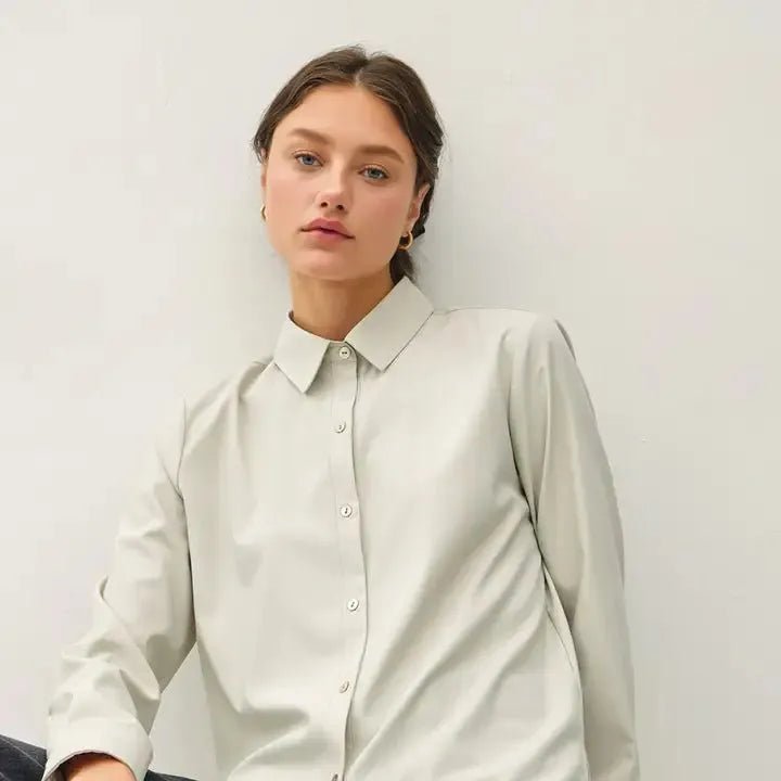Classic Silky Button Up Collared Shirt - Heritage - Boutique.com