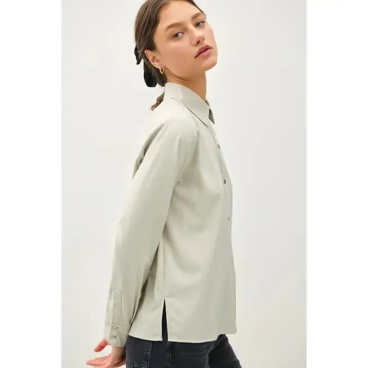 Classic Silky Button Up Collared Shirt - Heritage-Boutique.com